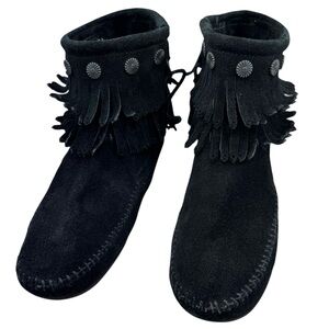 Fringed Black Suede Ankle Boots